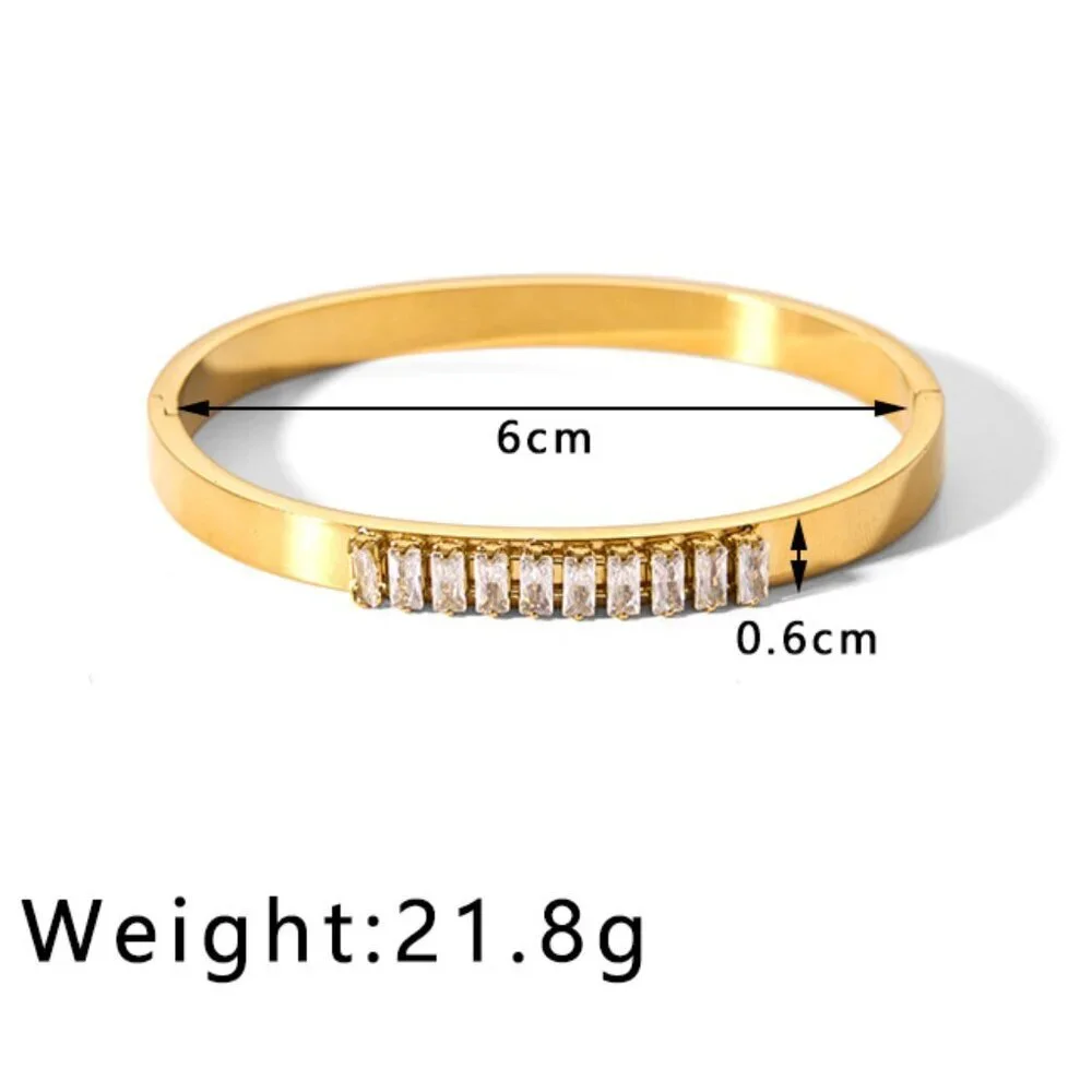 18K Gold Plated Geometric Rectangle Zircon Stone Bangle Bracelet